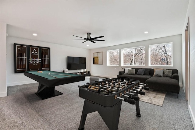 1 Breeghle Ln, Bella Vista, AR 72714 - rec room featuring carpet floors, pool table, ceiling fan, and recessed lighting