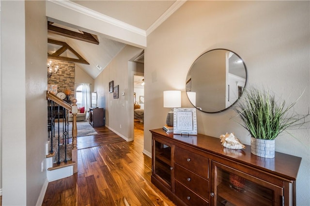 8266 Anna Maria Ave, Springdale, AR 72762 - corridor featuring dark wood-type flooring, baseboards, and crown molding
