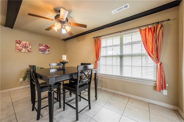 8266 Anna Maria Ave, Springdale, AR 72762 - dining space featuring baseboards, light tile patterned floors, a ceiling fan, and ornamental molding