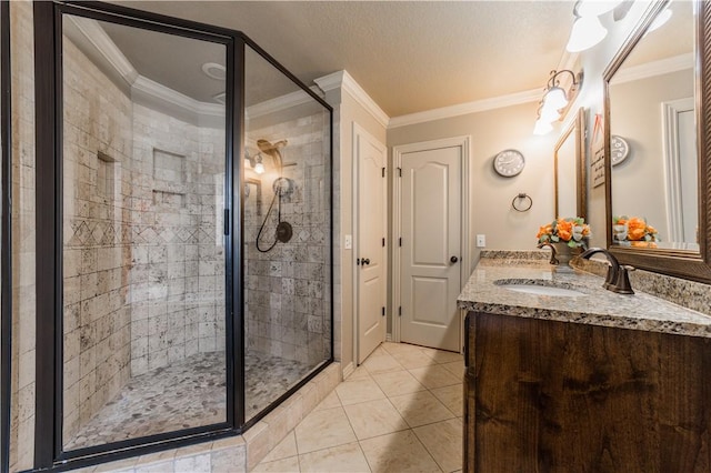 8266 Anna Maria Ave, Springdale, AR 72762 - full bath featuring a shower stall, vanity, crown molding, and tile patterned floors