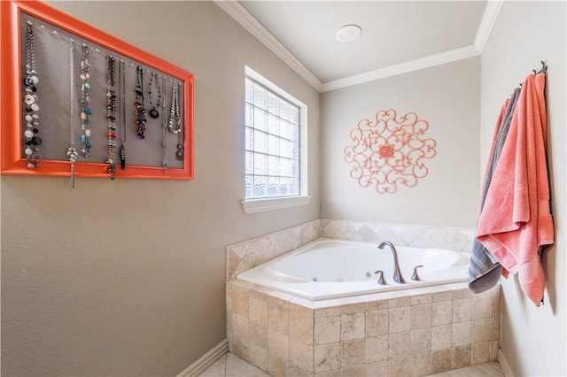 8266 Anna Maria Ave, Springdale, AR 72762 - full bath featuring a jetted tub, crown molding, baseboards, and tile patterned flooring