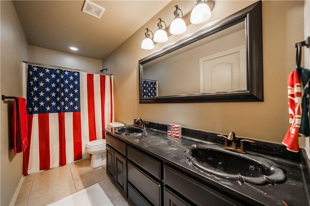 8266 Anna Maria Ave, Springdale, AR 72762 - full bath with double vanity, toilet, tile patterned floors, and a shower with curtain