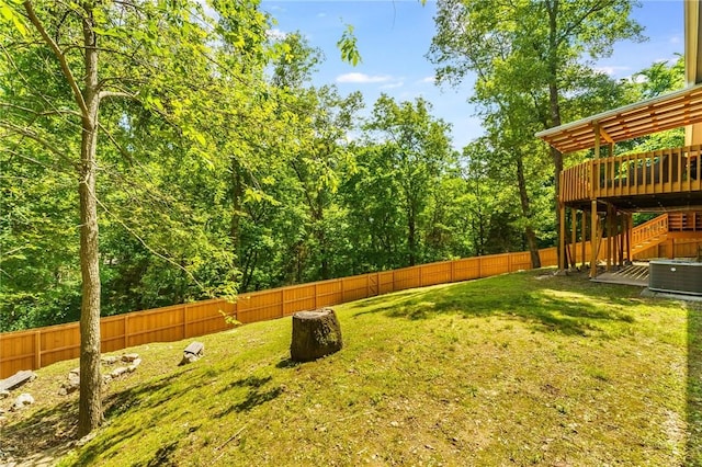 21 Chudleigh Ln, Bella Vista, AR 72714 - view of yard with a wooden deck, central air condition unit, and stairs