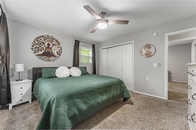 21 Chudleigh Ln, Bella Vista, AR 72714 - bedroom with light carpet, a closet, ceiling fan, and baseboards