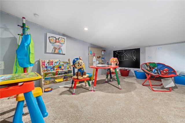 18246 Oakridge Rd, Springdale, AR 72764 - rec room featuring carpet flooring, recessed lighting, and lofted ceiling