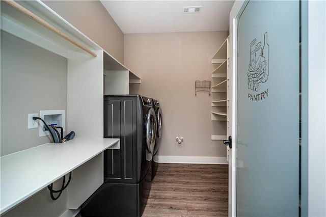 19643 Indigo Dr, Rogers, AR 72756 - laundry area with separate washer and dryer, dark wood-type flooring, and baseboards
