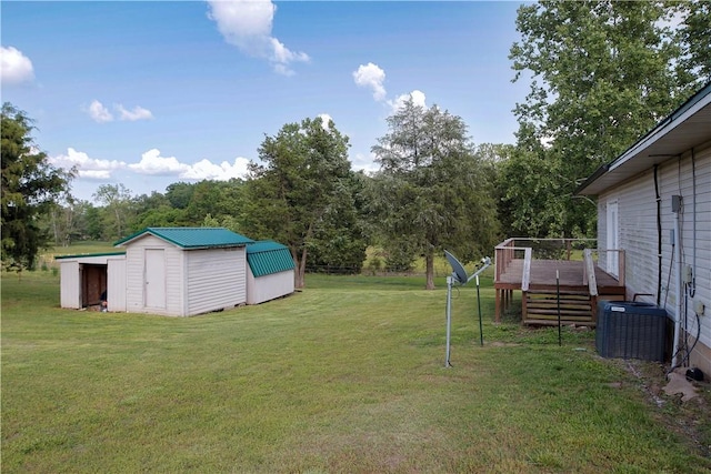19105 Feather Hill Rd, Elkins, AR 72727 - view of green lawn featuring a deck and central AC unit