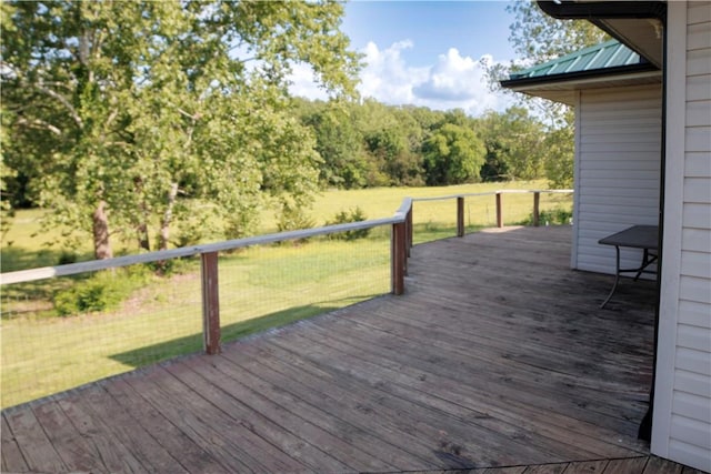 19105 Feather Hill Rd, Elkins, AR 72727 - wooden deck with a lawn and a wooded view