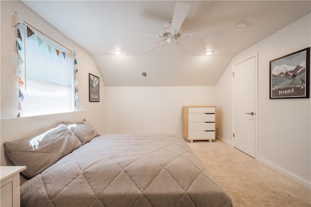 1205 NE 2nd St, Bentonville, AR 72712 - bedroom featuring vaulted ceiling, light carpet, and ceiling fan