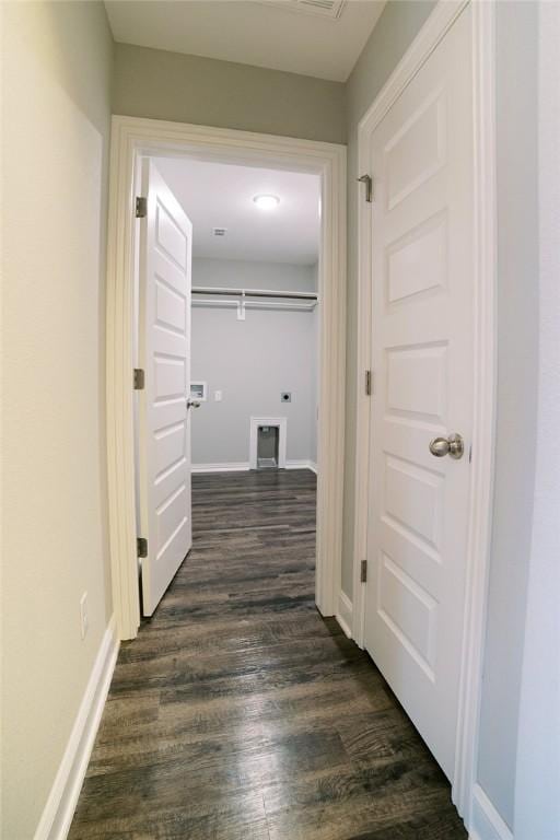 1520 Dawes St, Fayetteville, AR 72704 - hall featuring dark wood-style flooring and baseboards