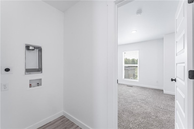 841 States Ave, Bentonville, AR 72713 - laundry area featuring washer hookup, baseboards, hookup for an electric dryer, and carpet floors