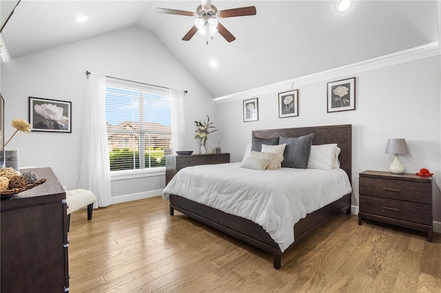 531 Chaparral St, Centerton, AR 72719 - bedroom featuring baseboards, lofted ceiling, recessed lighting, wood finished floors, and a ceiling fan