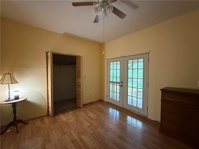 120 Walnut Rdg, Berryville, AR 72616 - unfurnished bedroom with french doors, light wood-style floors, access to exterior, ceiling fan, and a closet