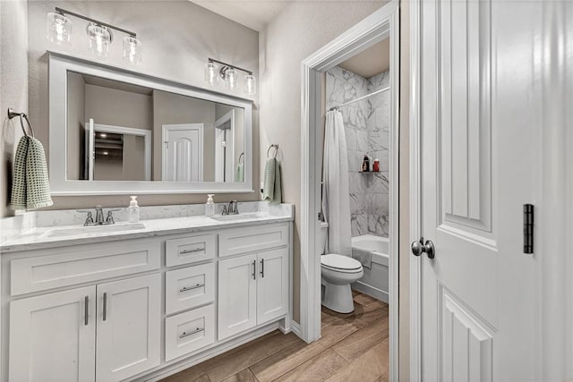 1300 Eureka Rd, Centerton, AR 72719 - bathroom with double vanity, toilet, and shower / bath combo with shower curtain