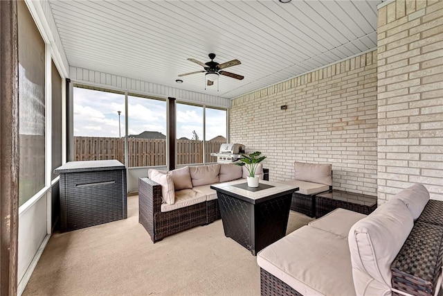 1300 Eureka Rd, Centerton, AR 72719 - sunroom / solarium featuring an outdoor hangout area and a ceiling fan