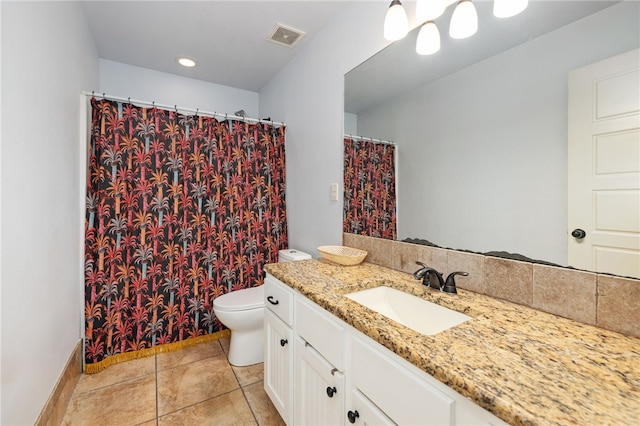 6108 SW Lee Ln, Bentonville, AR 72713 - bathroom featuring vanity, toilet, tile patterned flooring, recessed lighting, and a shower with curtain