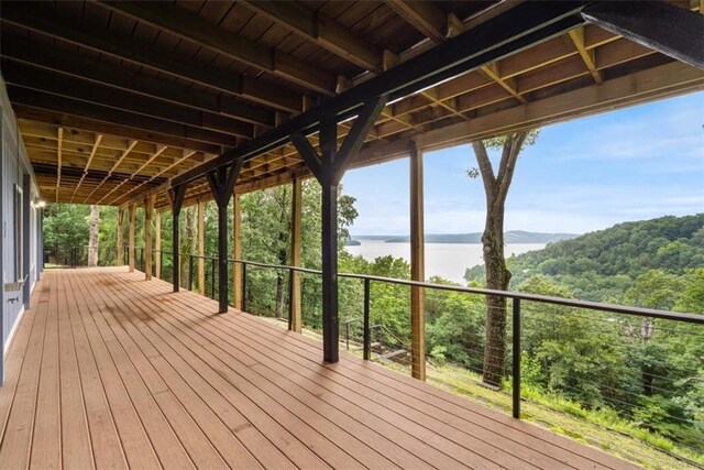 326 Hillcrest Rd, Eureka Springs, AR 72631 - wooden deck featuring a water view and a forest view