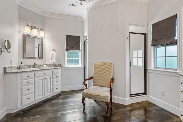 5304 S Promontory Ct, Rogers, AR 72758 - full bath featuring vanity, a shower stall, and crown molding