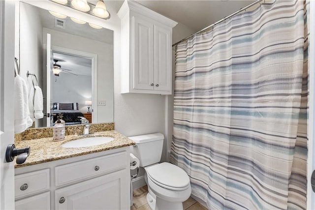 5304 S Promontory Ct, Rogers, AR 72758 - bathroom featuring vanity, connected bathroom, a ceiling fan, and a shower with shower curtain