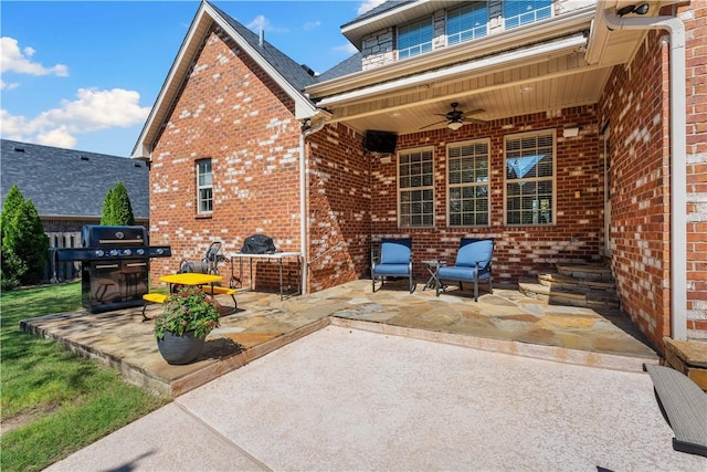 5304 S Promontory Ct, Rogers, AR 72758 - view of patio / terrace with ceiling fan and a grill