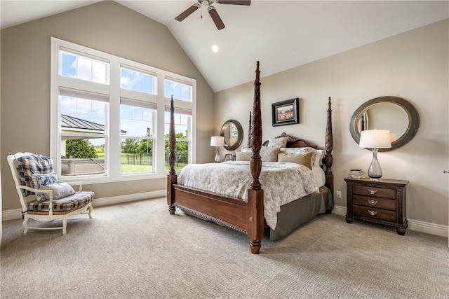 5500 SW Gunstock Rd, Bentonville, AR 72713 - bedroom with light carpet, baseboards, high vaulted ceiling, and recessed lighting