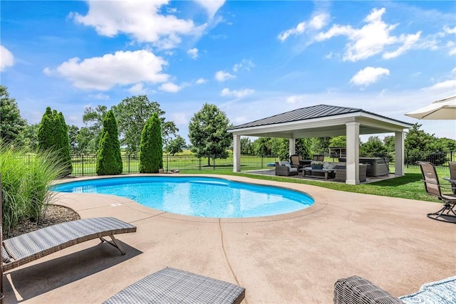 5500 SW Gunstock Rd, Bentonville, AR 72713 - view of swimming pool featuring an outdoor living space, a gazebo, and a patio area