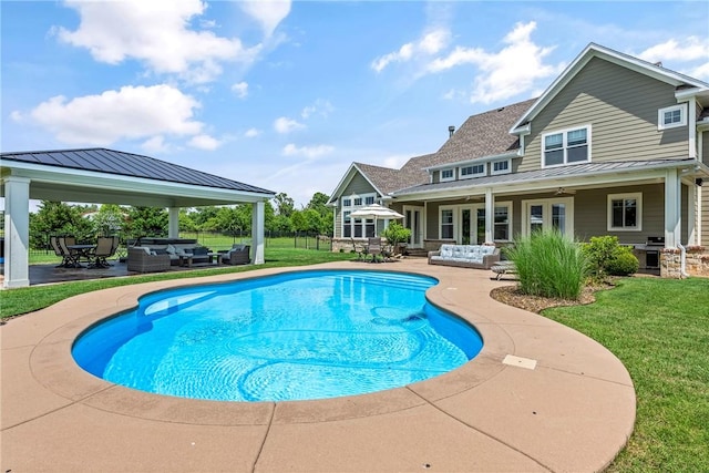 5500 SW Gunstock Rd, Bentonville, AR 72713 - swimming pool featuring an outdoor living space, a gazebo, a yard, and a patio area