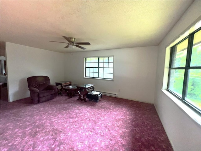 321 F Hwy, Anderson, MO 64831 - sitting room featuring carpet, a ceiling fan, a textured ceiling, and baseboard heating