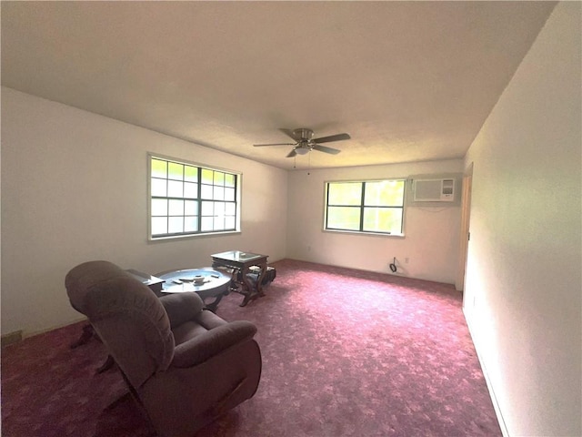 321 F Hwy, Anderson, MO 64831 - living area featuring a wall mounted air conditioner, carpet, and a ceiling fan