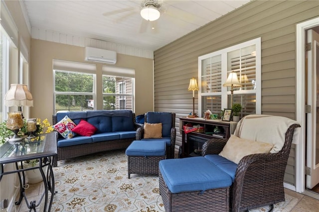 2 Moniave Ln, Bella Vista, AR 72715 - sunroom / solarium with an outdoor living space, a ceiling fan, and an AC wall unit