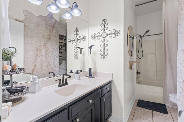 12976 Hummingbird Rd, Elkins, AR 72727 - bathroom with toilet, tile patterned flooring, vanity, baseboards, and shower / bath combo