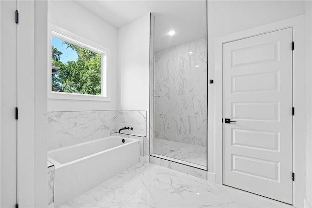 1421 Lee St, Pea Ridge, AR 72751 - bathroom with a bath, marble finish flooring, and a marble finish shower