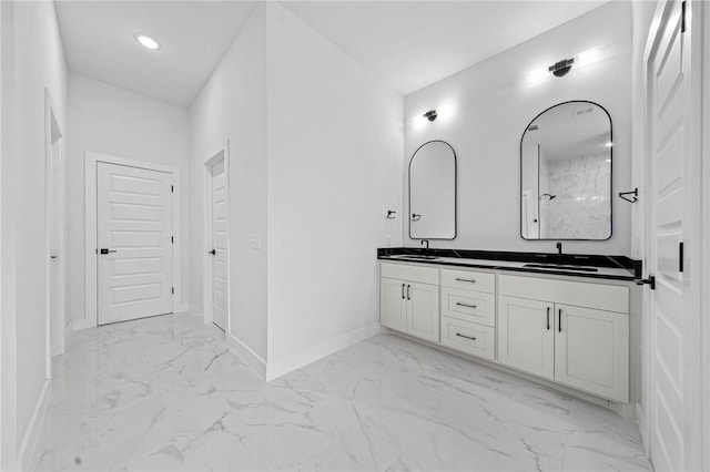 1421 Lee St, Pea Ridge, AR 72751 - full bathroom featuring marble finish floors, double vanity, and recessed lighting
