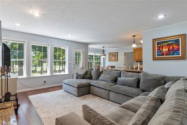 4 Hillcrest Dr, Holiday Island, AR 72631 - living area with dark wood finished floors, baseboards, and recessed lighting