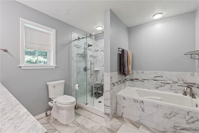 4 Hillcrest Dr, Holiday Island, AR 72631 - full bathroom featuring toilet, a bath, a marble finish shower, and marble finish floors