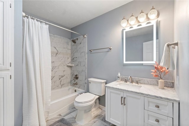 4 Hillcrest Dr, Holiday Island, AR 72631 - full bathroom with vanity, toilet, baseboards, shower / bath combination with curtain, and marble look tile flooring