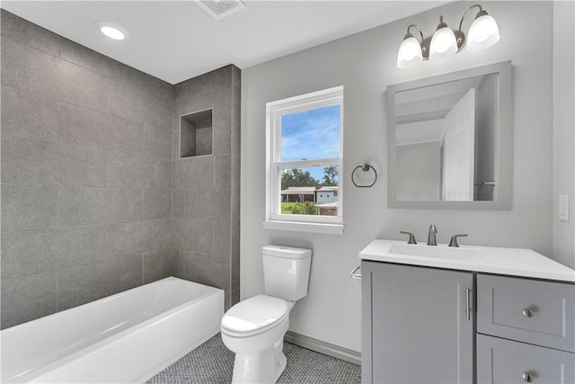 404 Hargis St, Huntsville, AR 72740 - bathroom featuring vanity, tile patterned flooring, shower / tub combination, and recessed lighting