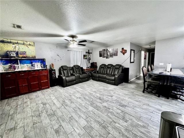 1297 Homestead Loop, Springdale, AR 72764 - living room featuring light wood-style flooring, ceiling fan, and a textured ceiling