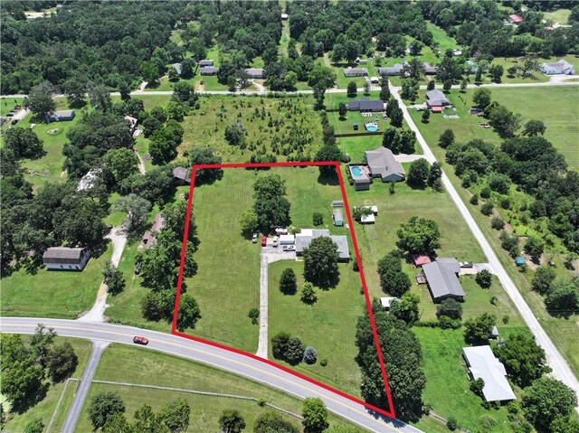 1900 76th Hwy, Anderson, MO 64831 - aerial view of property and surrounding area featuring property boundaries highlighted