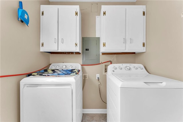 802 Buford St, Springdale, AR 72762 - washroom with cabinet space, electric panel, baseboards, and independent washer and dryer