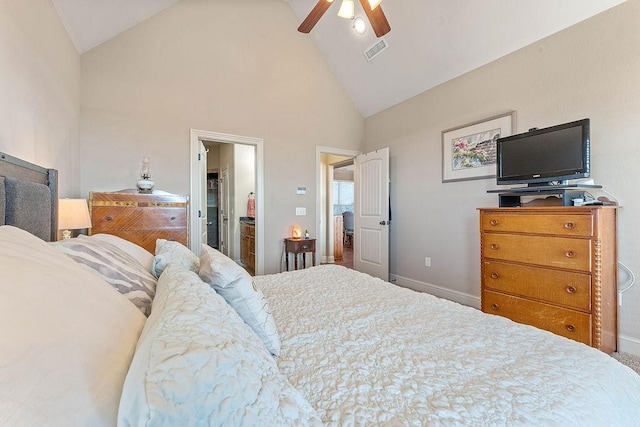 5703 S 66th St, Cave Springs, AR 72718 - bedroom featuring high vaulted ceiling and ceiling fan