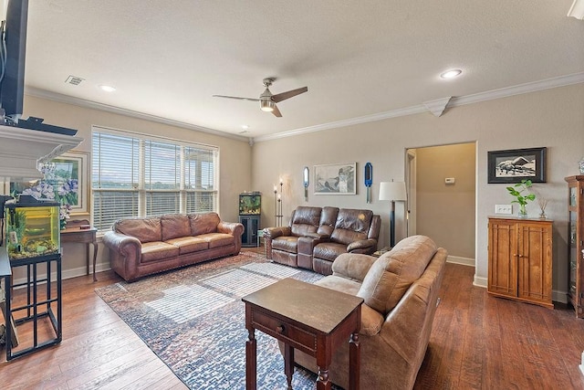 5703 S 66th St, Cave Springs, AR 72718 - living area featuring ceiling fan, crown molding, hardwood / wood-style floors, and recessed lighting
