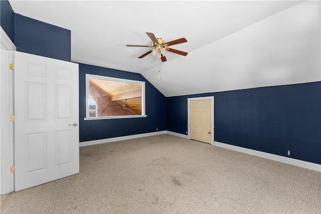 11021 Lathams Landing Rd, Garfield, AR 72732 - additional living space featuring a ceiling fan, carpet flooring, baseboards, and lofted ceiling