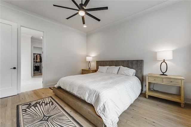 8003 W Claverton St, Rogers, AR 72758 - bedroom with light wood-style floors, ornamental molding, recessed lighting, and ceiling fan