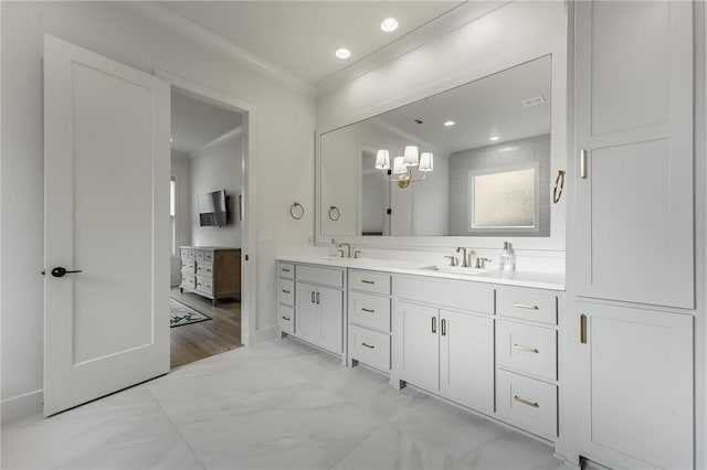 8003 W Claverton St, Rogers, AR 72758 - full bathroom with double vanity, a chandelier, and recessed lighting
