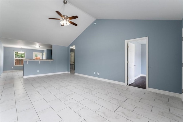 3530 Reynolds Ave, Springdale, AR 72764 - unfurnished living room with ceiling fan and high vaulted ceiling