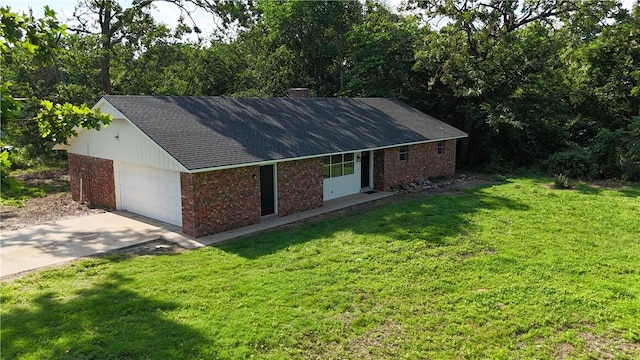 50233 S 725th Rd, Colcord, OK 74338 - single story home featuring brick siding, a front yard, a garage, driveway, and a shingled roof