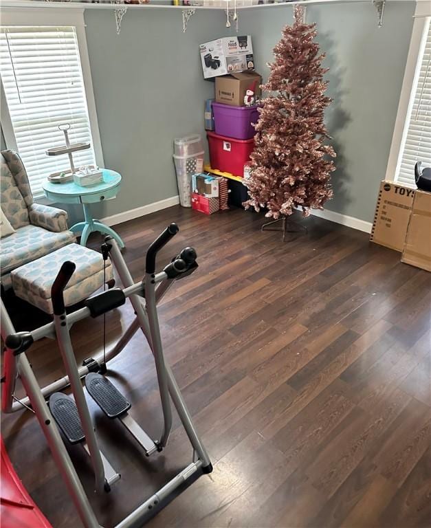 20796 Dawn Hill E Rd, Gentry, AR 72734 - workout area featuring baseboards and wood finished floors