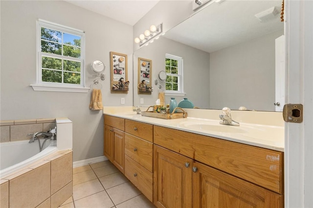 9336 Stonegate Dr, Omaha, AR 72662 - full bath with double vanity, a garden tub, and tile patterned flooring
