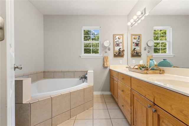 9336 Stonegate Dr, Omaha, AR 72662 - bathroom with double vanity, a bath, and tile patterned floors